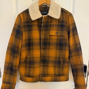 Lucky Brand Men's Mustard and Black Plaid Jacket